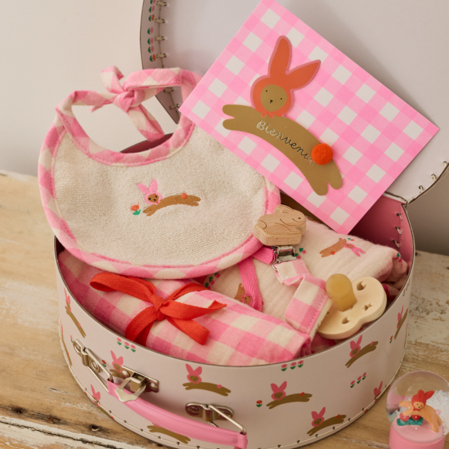 Carte naissance lapin rose