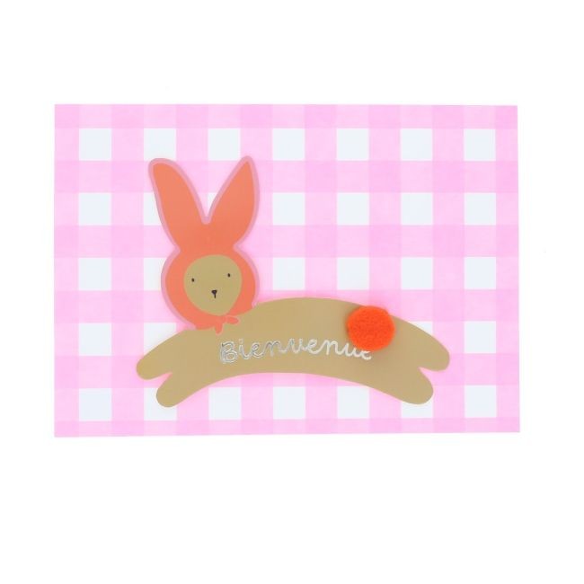 Carte naissance lapin rose