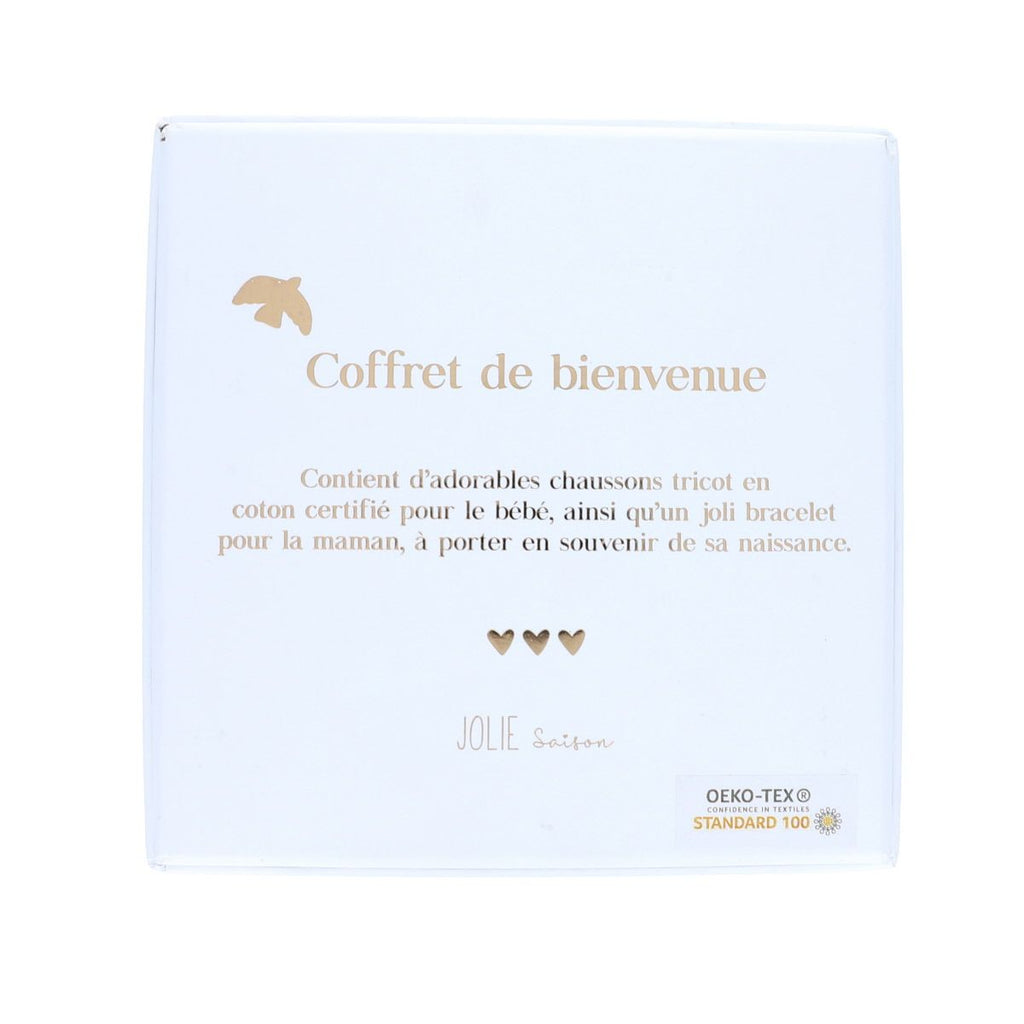 Boîte coffret naissance chaussons et bracelet