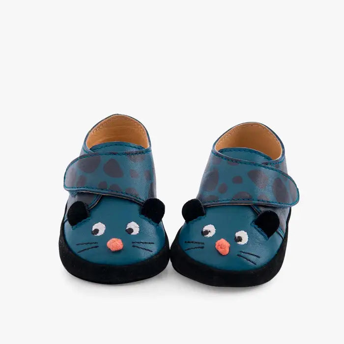 Chaussons cuir panthère bleu 18-24 mois