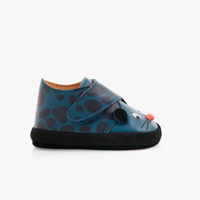 Chaussons cuir panthère bleu 12-18 mois