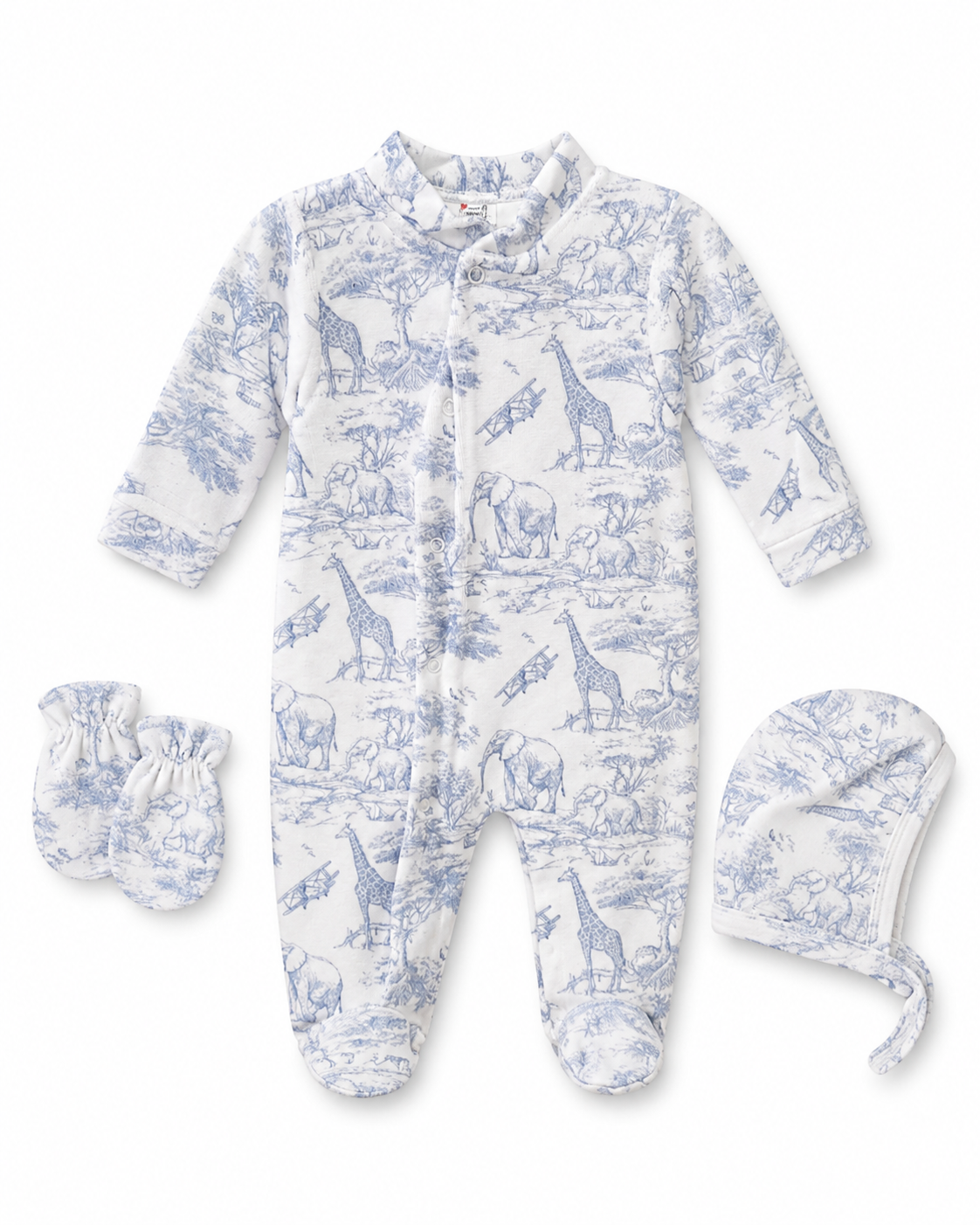 Ensemble velours pyjama, bonnet & moufles 0/3 mois 3016