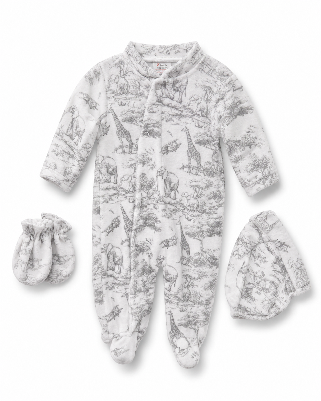Ensemble velours pyjama, bonnet & moufles 0/3 mois 3016