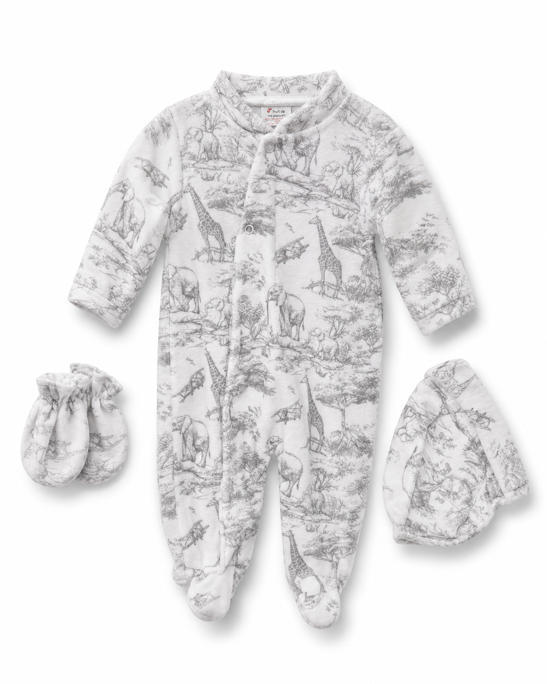 Ensemble velours pyjama, bonnet & moufles 0/3 mois 3016