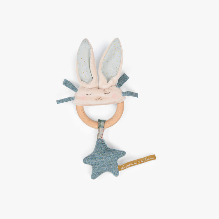 Hochet anneau bois lapin bleu