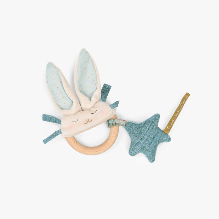 Hochet anneau bois lapin bleu