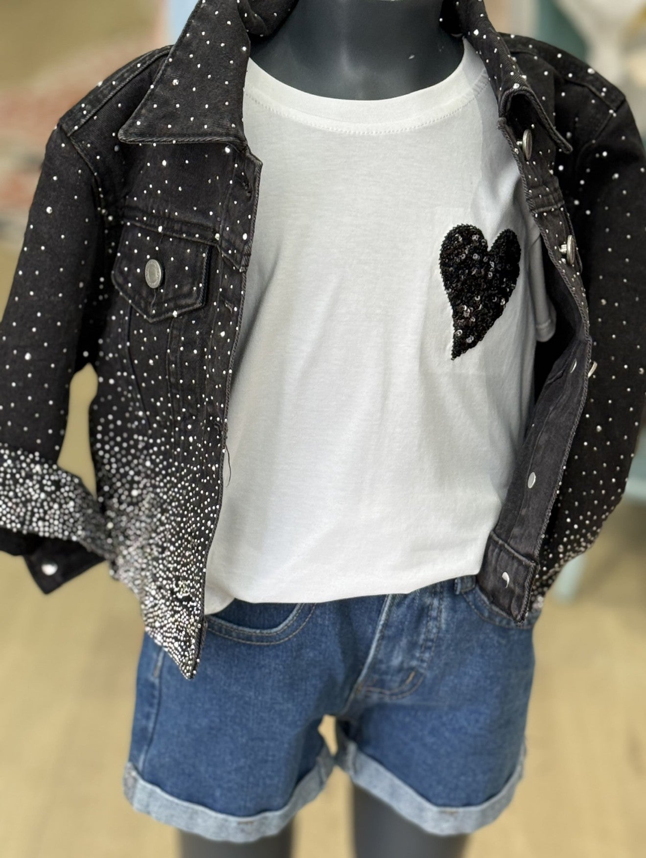 Blouson noir strass
