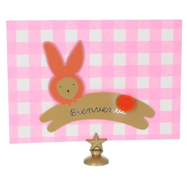Carte naissance lapin rose