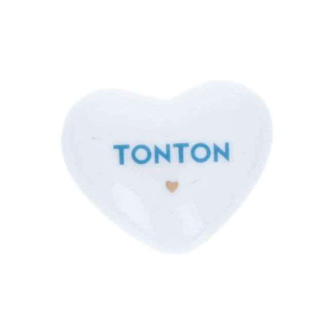 Cœur en céramique blanc et bleu "Tonton"