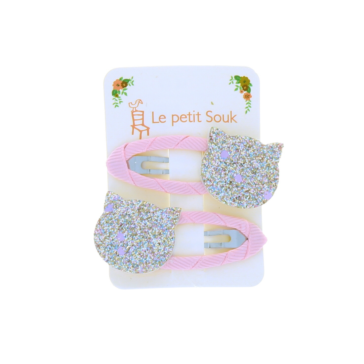 Lot de 2 barrettes chat pailletées