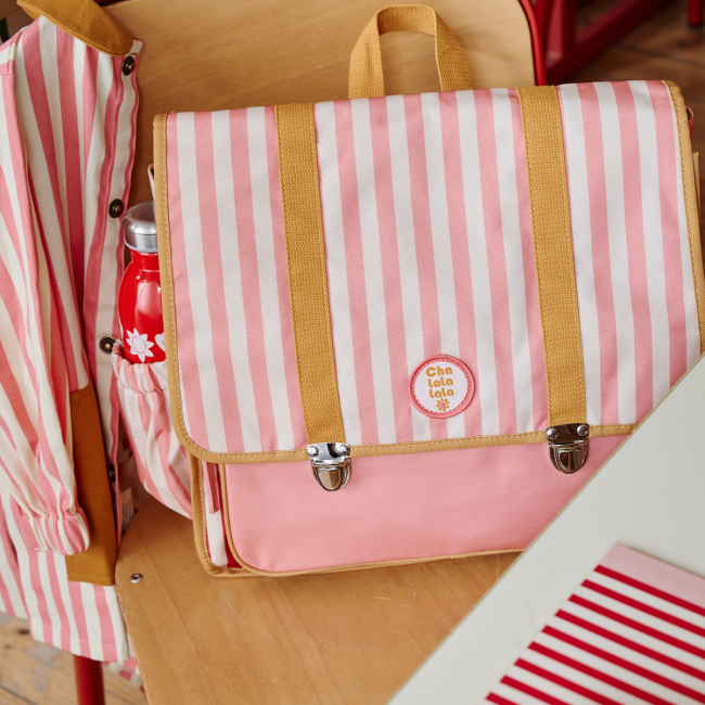 Cartable école rayé rose