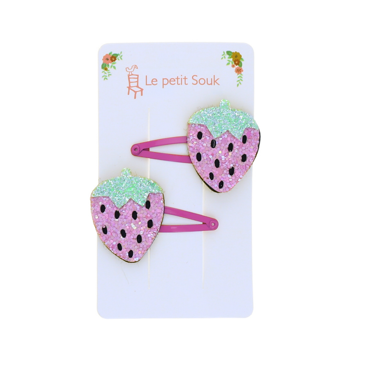 Lot de 2 barrettes fraise pailletées