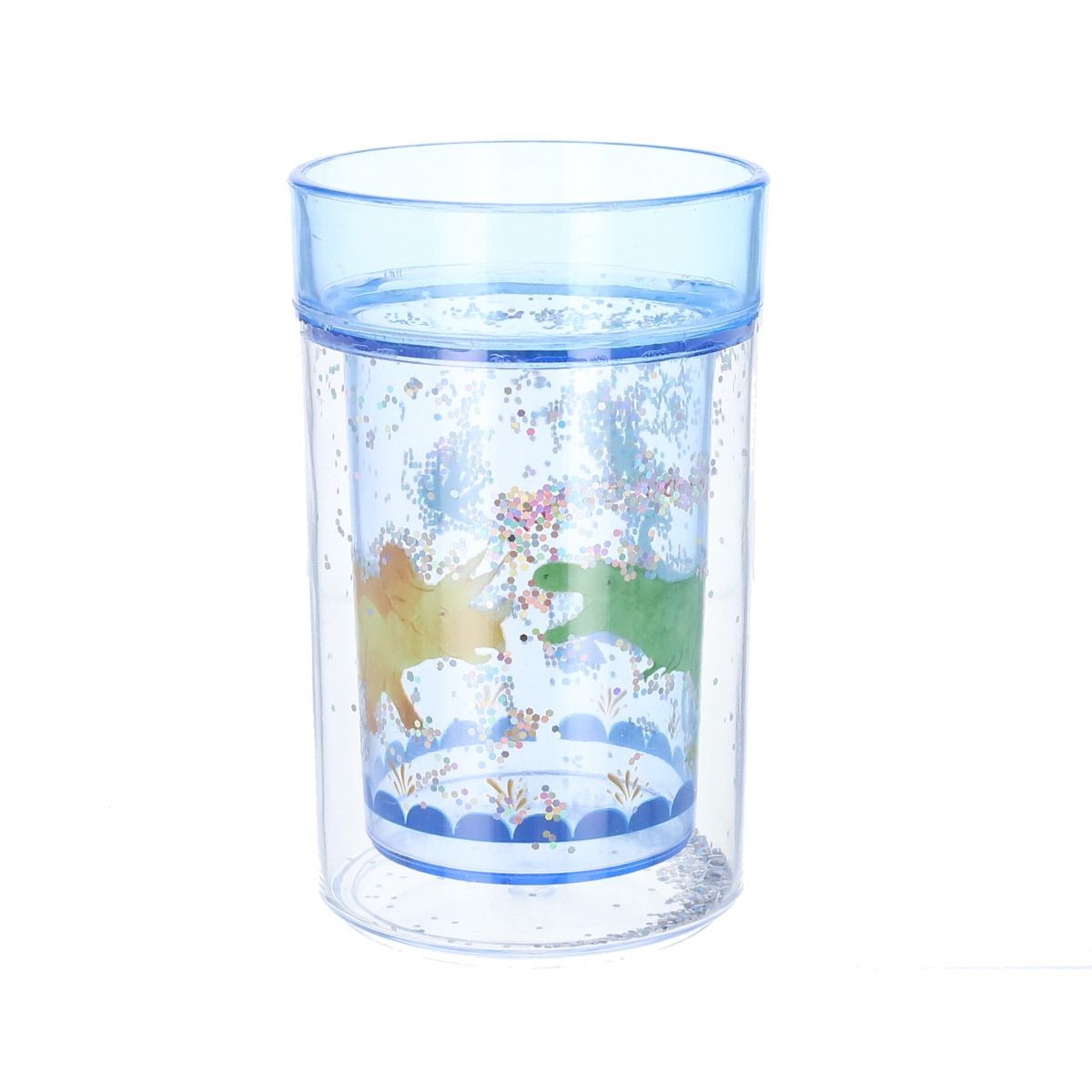 Verre à paillettes dinosaures
